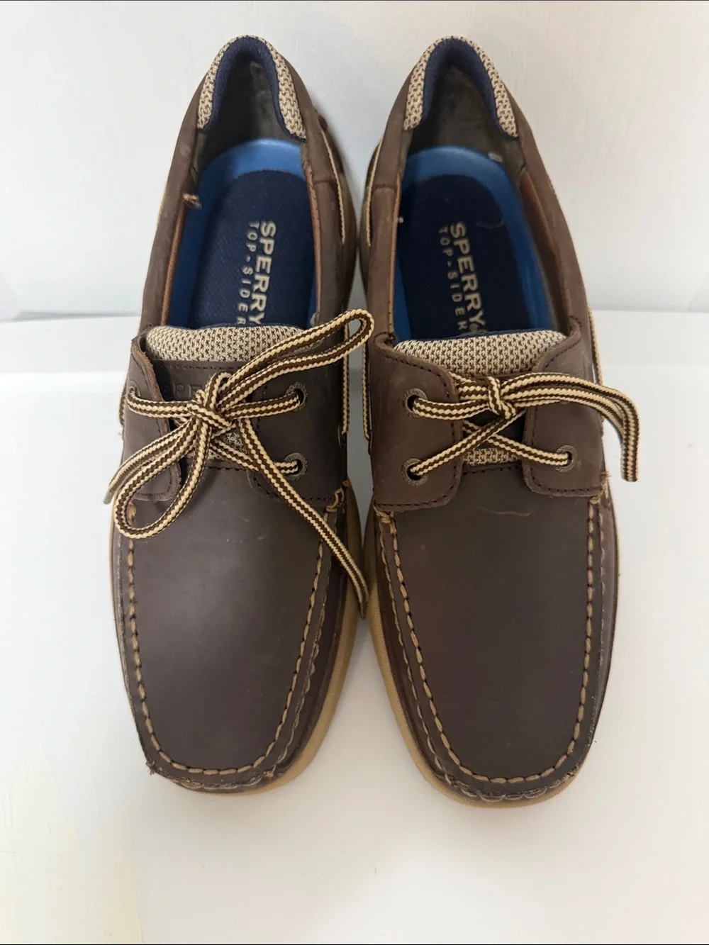 New Mens Sperry Lanyard 2 Eye Brown and Tan Leather Boat Shoes size 9